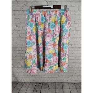 VTG Wardrobe Maker Elastic Waist Knee Length Pastel Floral A Line Skirt Size 16P